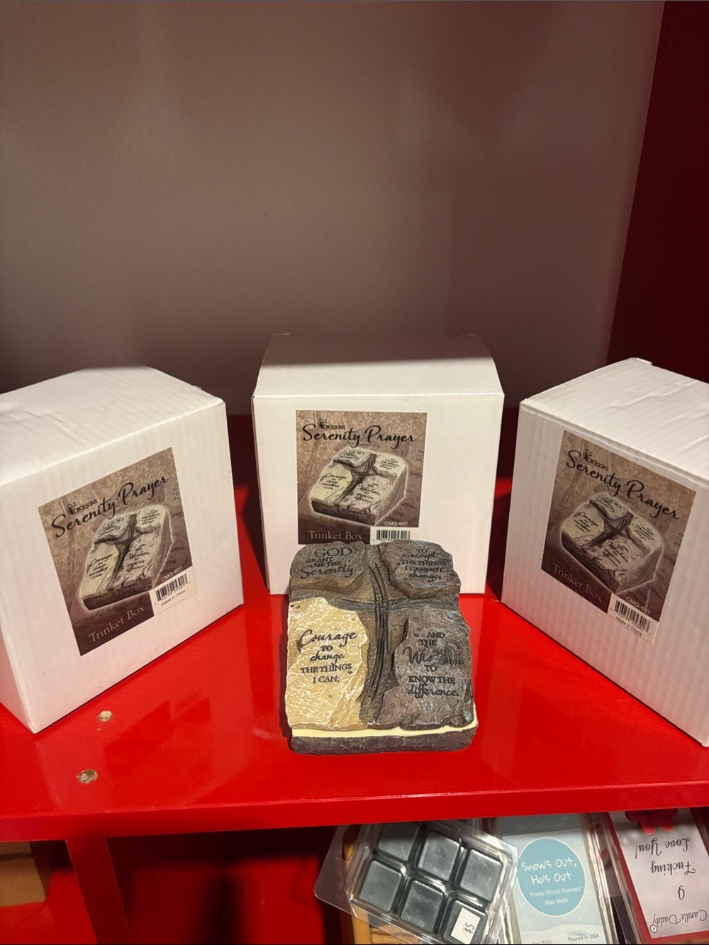 SET OF 3 -Serenity Prayer Stone-Effect Trinket Box - Gray and Cream